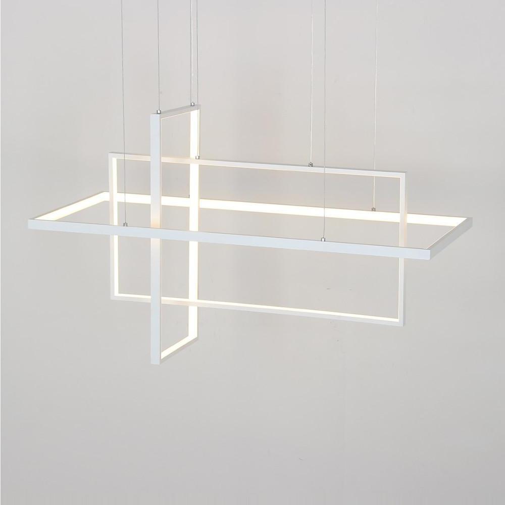 31.5'' Three-Part Futuristic Square Rectangular Hybrid Aluminum Chandelier with Capable Ambient Lights