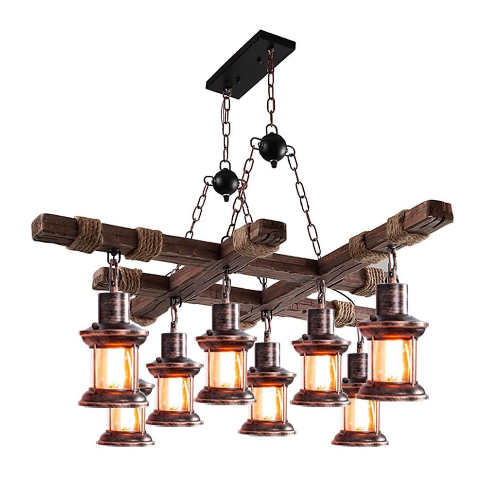 Vintage Wood Glass LED Farmhouse Pendant Lighting Chandeliers Island Lights