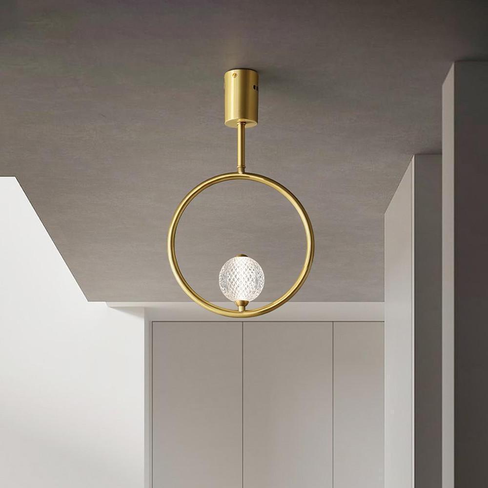 Ring Globe Acrylic Brass Flush Mount Ceiling Light for Entryway Hallway Lighting