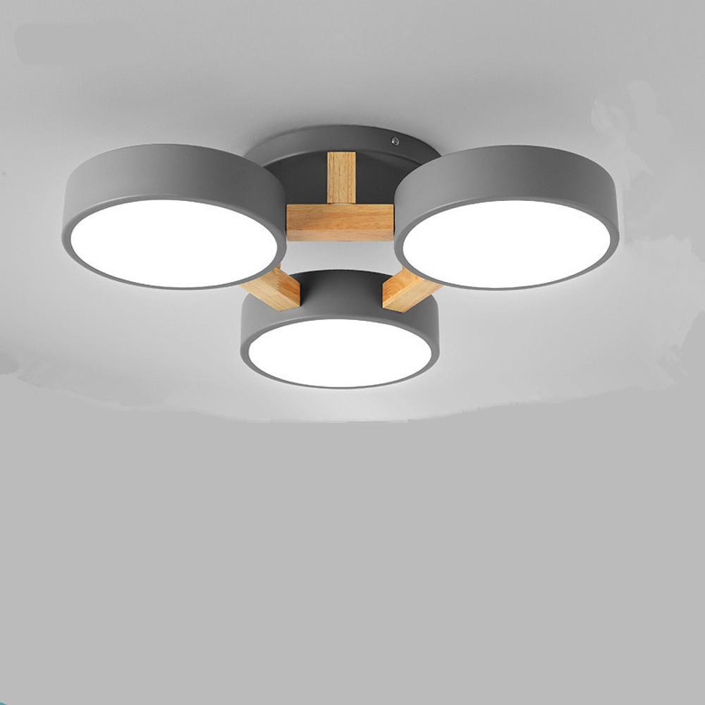 3 Circle Flush Mount Ceiling Light Metal Wood Bamboo LED Light