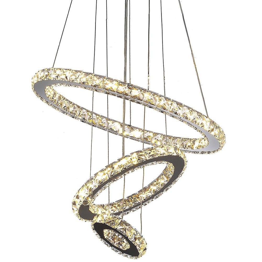 3-Ring Adjustable Circles Tiered Crystal Bling Hanging Modern Chandeliers