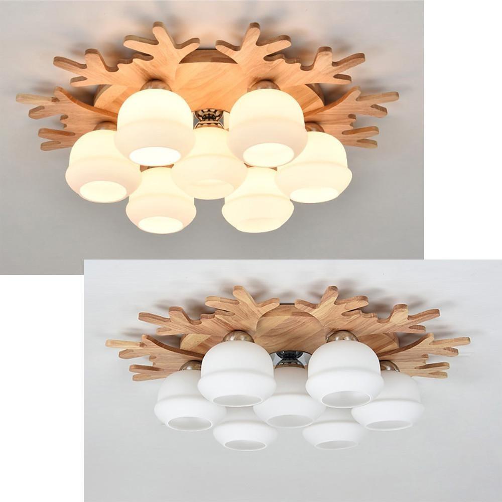 Globes Cluster Modern Bamboo Glass LED Flush Mount Ceiling Lights for Bedroom