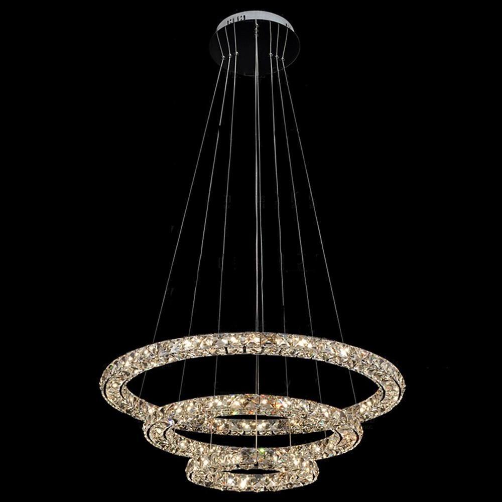 LED 3 Rings Gold Crystal Chandeliers Modern Concentric Circles Chandeliers