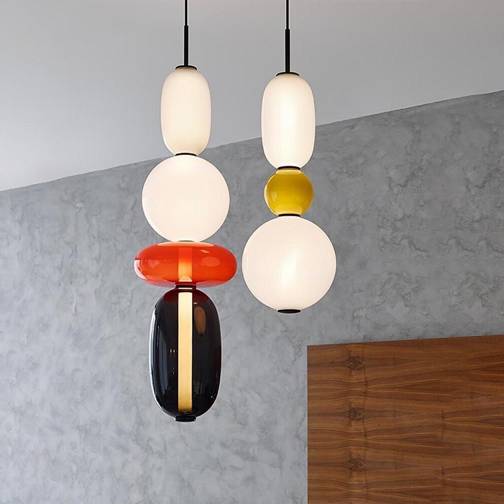 Multiple Shapes Colored Glass Pendant Light Metal Pendant Lighting