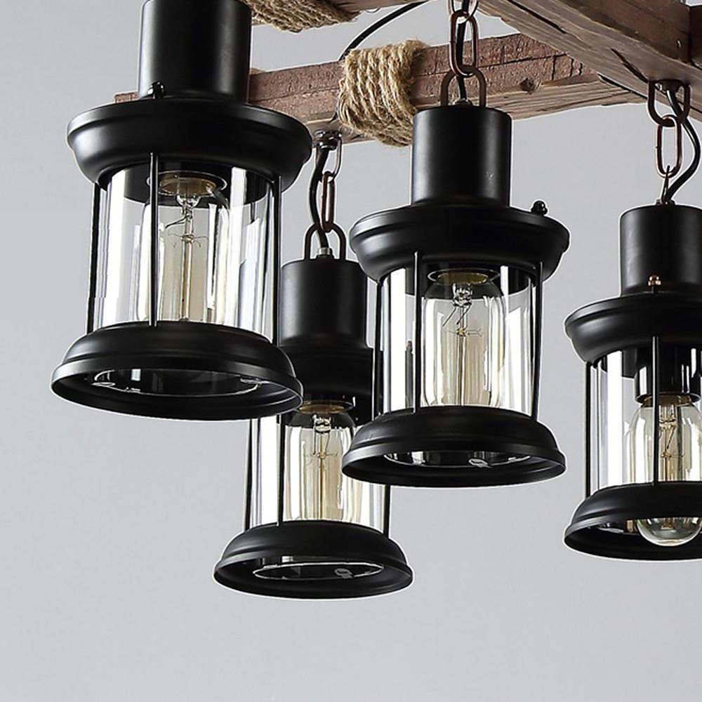 Vintage Wood Glass LED Farmhouse Pendant Lighting Chandeliers Island Lights