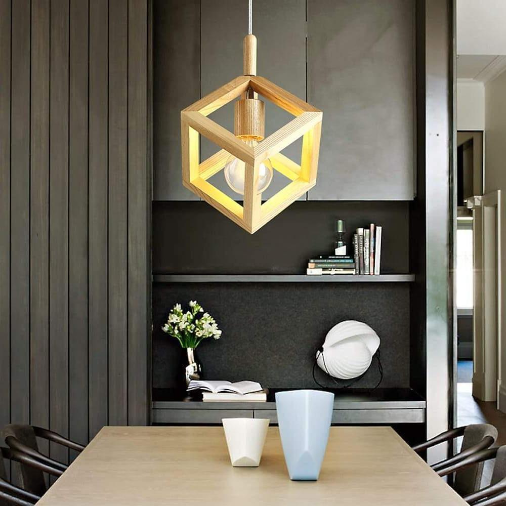 Wood Square LED Modern Island Lights Pendant Lighting Hanging Ceiling Lamp