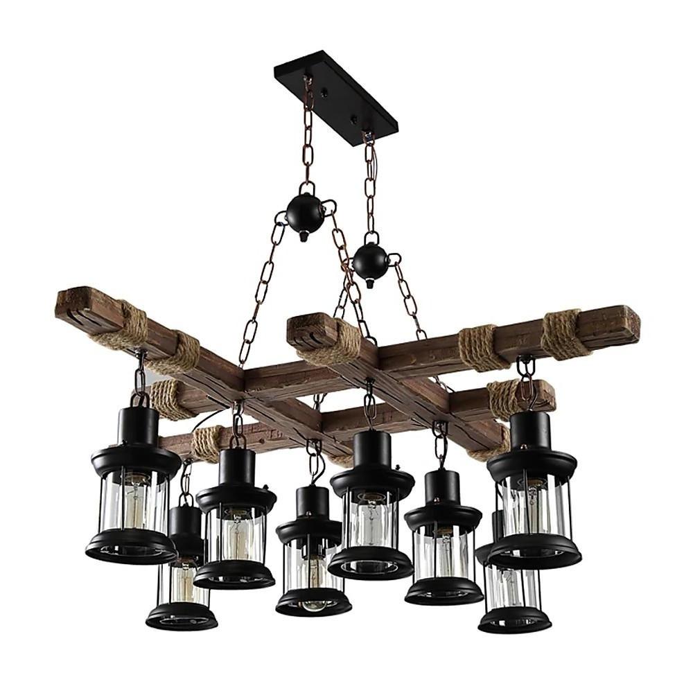 Vintage Wood Glass LED Farmhouse Pendant Lighting Chandeliers Island Lights