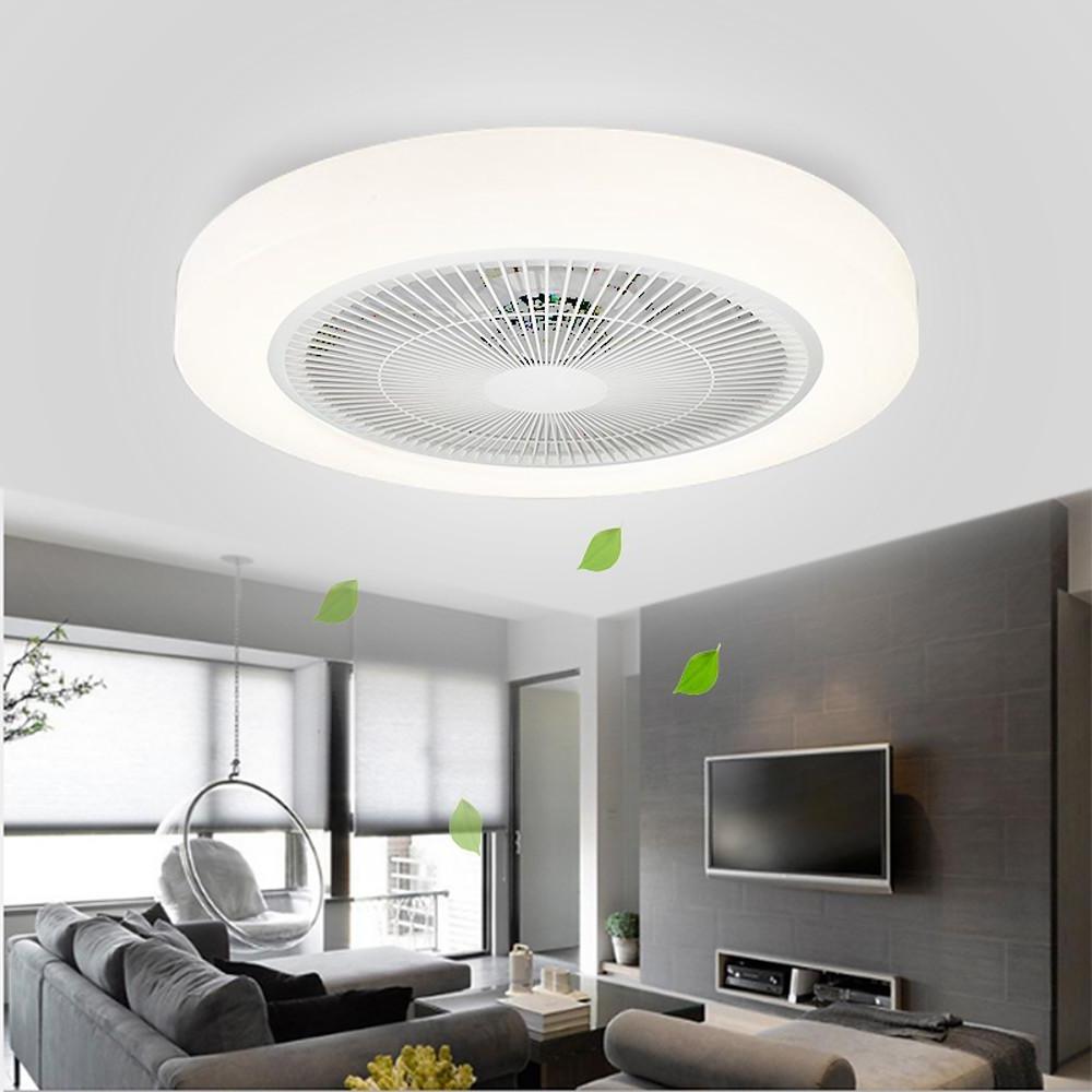 Rounded Linear Flush Mount Bladeless Ceiling Fans with Lights LED Living Room Ceiling Lights