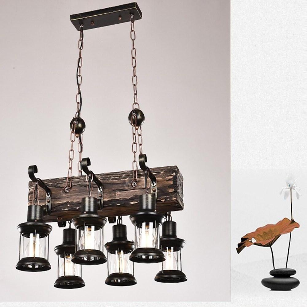 6 Lantern Farmhouse Chandelier Wood Chandeliers Ceiling Light