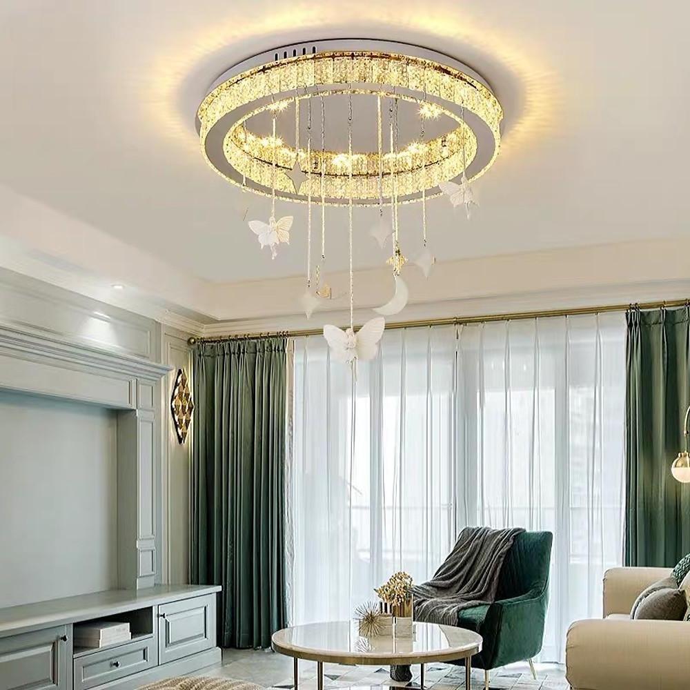 Circular Electroplated Metal Crystal LED Modern Chandeliers Flush Mount Lighting