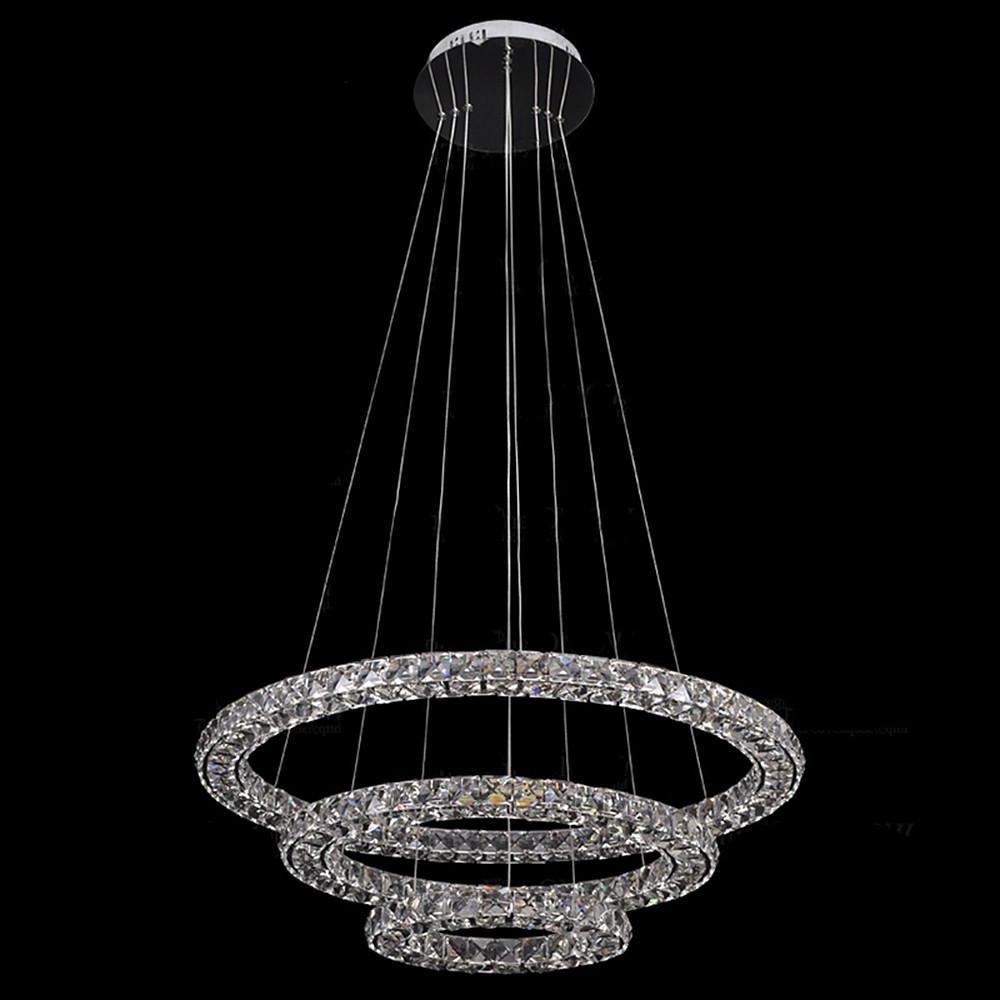 LED 3 Rings Gold Crystal Chandeliers Modern Concentric Circles Chandeliers