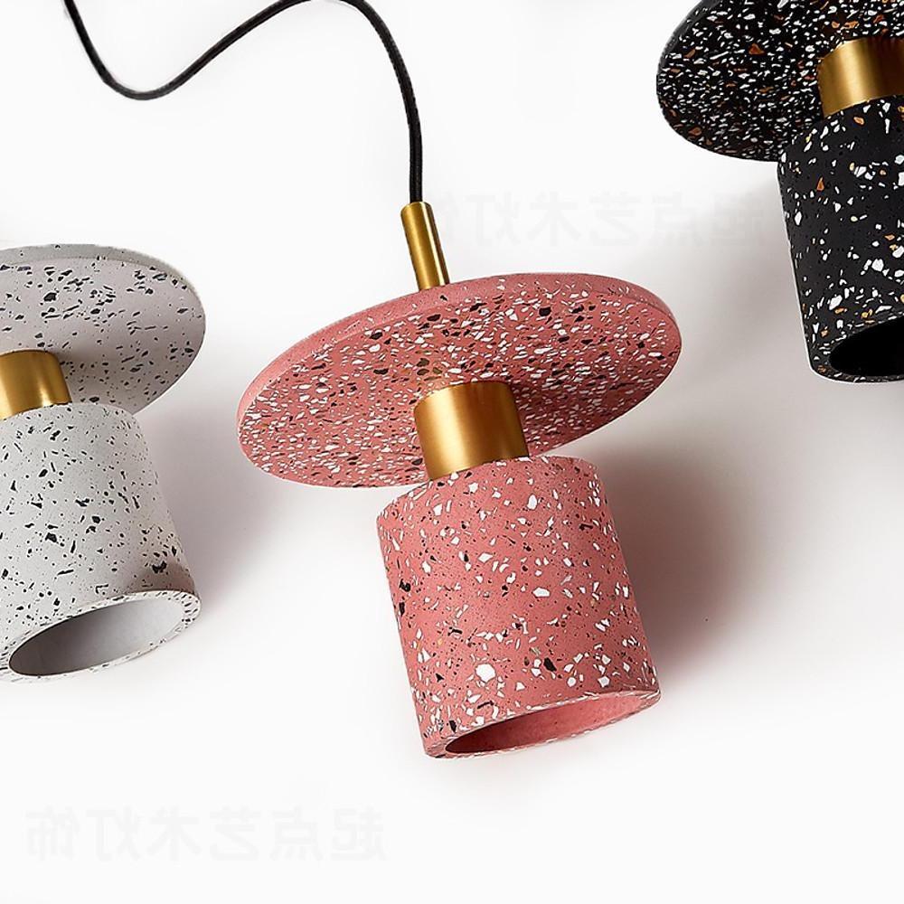 Terrazzo-Inspired Cement Cylinder LED Pendant Lights Modern Island Lighting