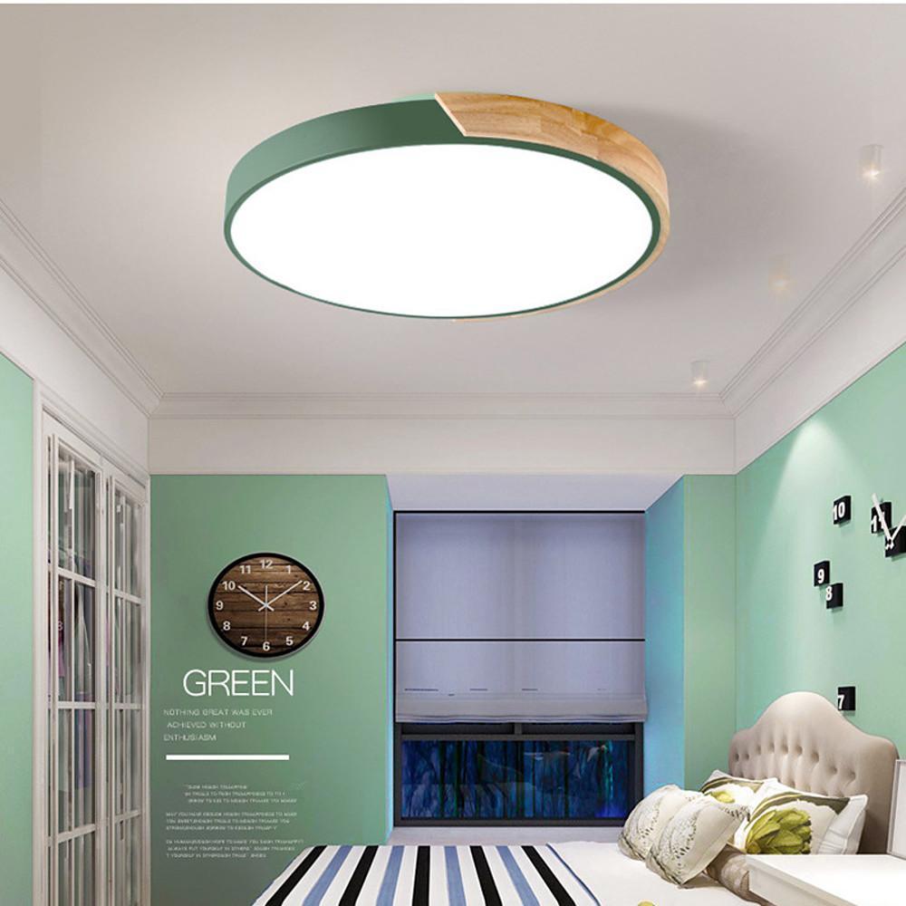 Circular Modern LED Metal Wood Flush Mount Ceiling Light for Living Room