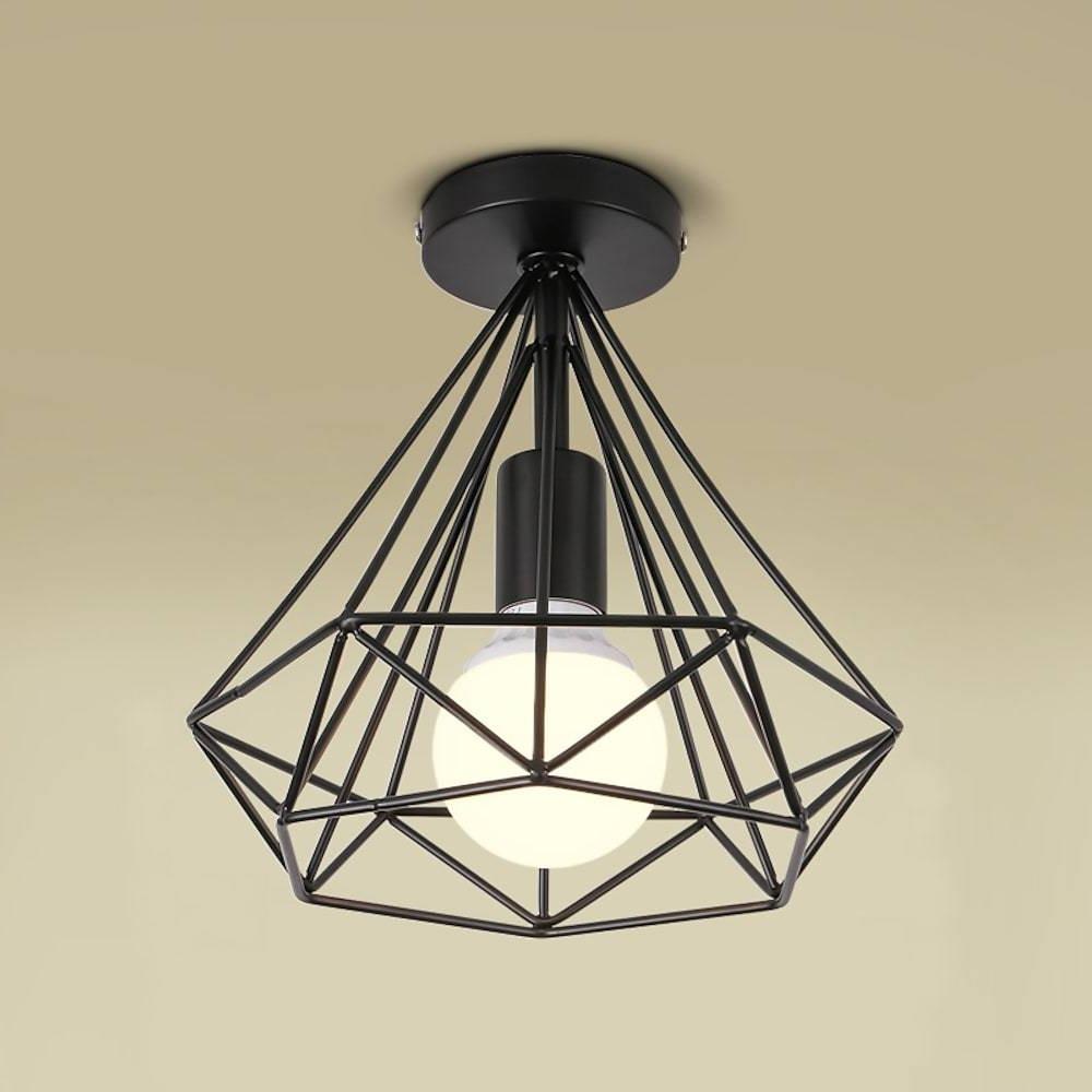 1-Light Mini Metal Geometric Caged LED Retro Flush Mount Lighting Ceiling Lights