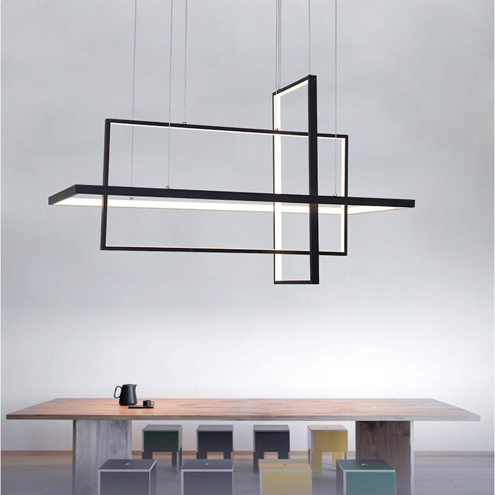 31.5'' Three-Part Futuristic Square Rectangular Hybrid Aluminum Chandelier with Capable Ambient Lights