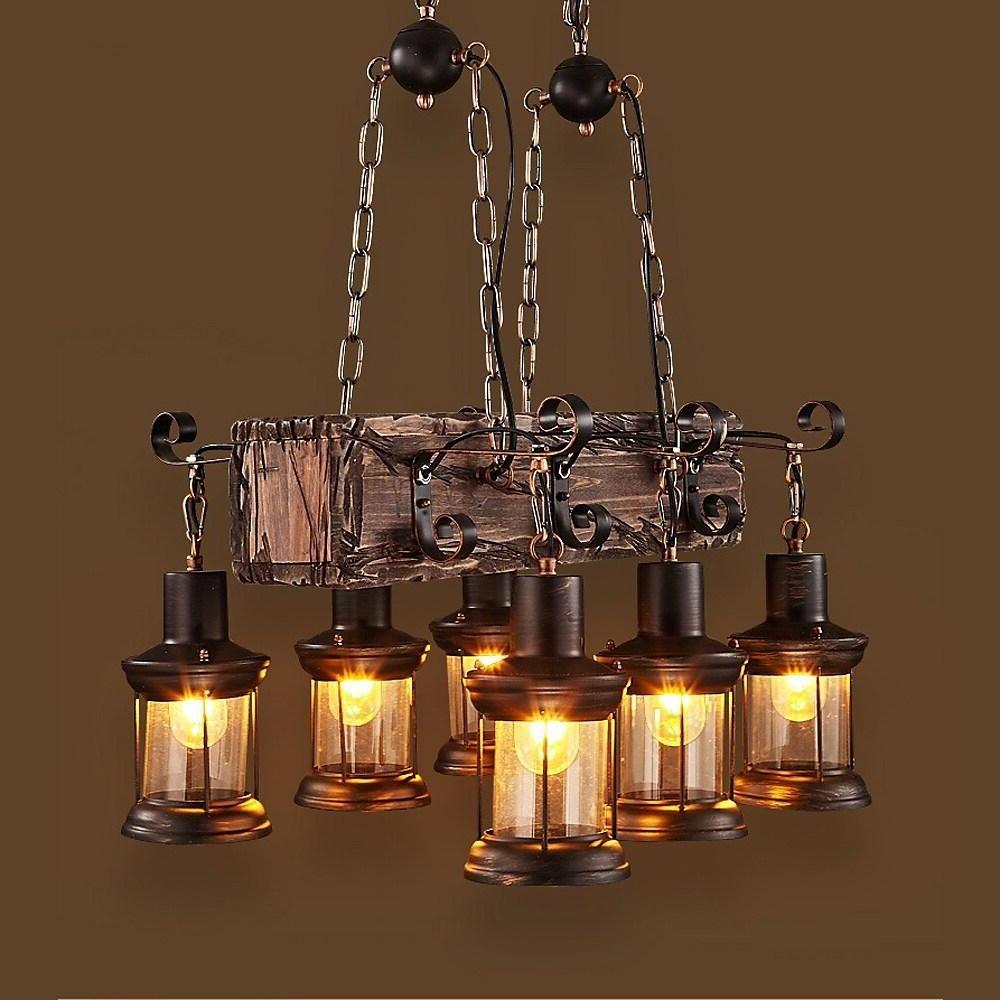 6 Lantern Farmhouse Chandelier Wood Chandeliers Ceiling Light