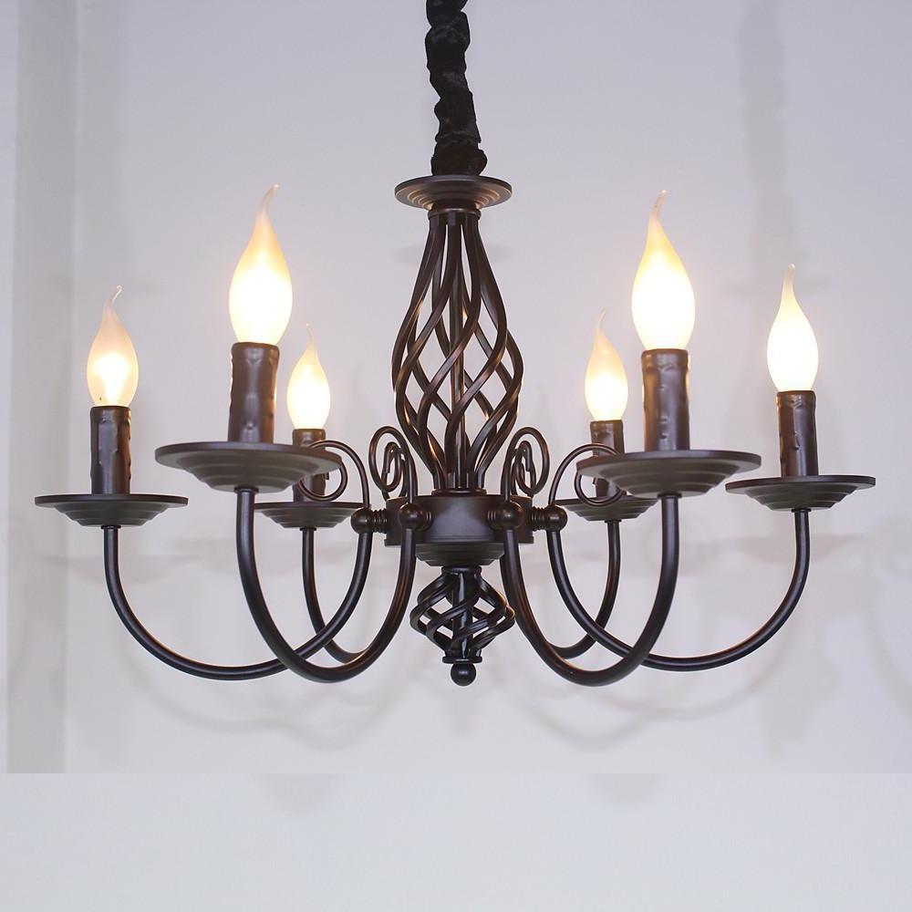 Candle Design Metal Rustic Chandeliers with 6 LED Bulbs