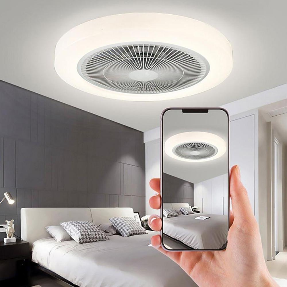 Rounded Linear Flush Mount Bladeless Ceiling Fans with Lights LED Living Room Ceiling Lights