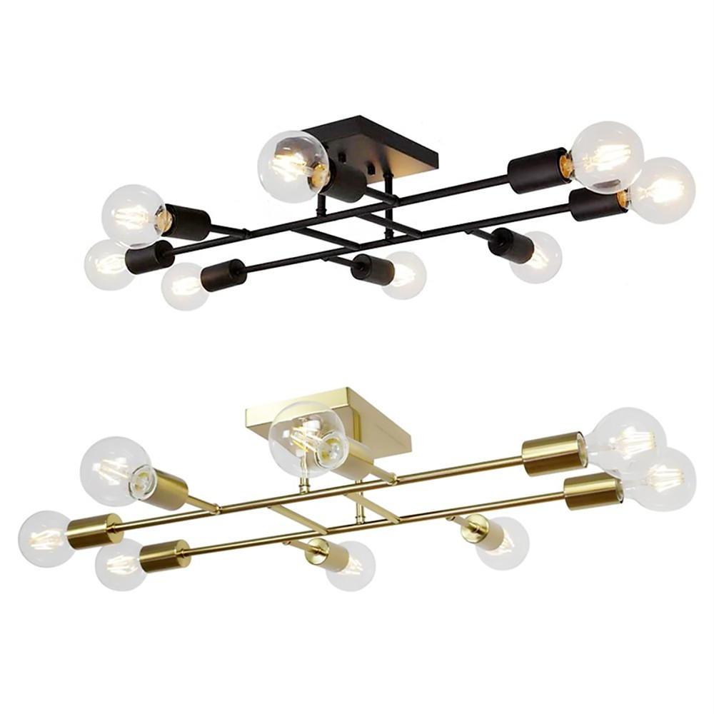 8-Light Antique Brass Vintage LED Semi Flush Mount Ceiling Light