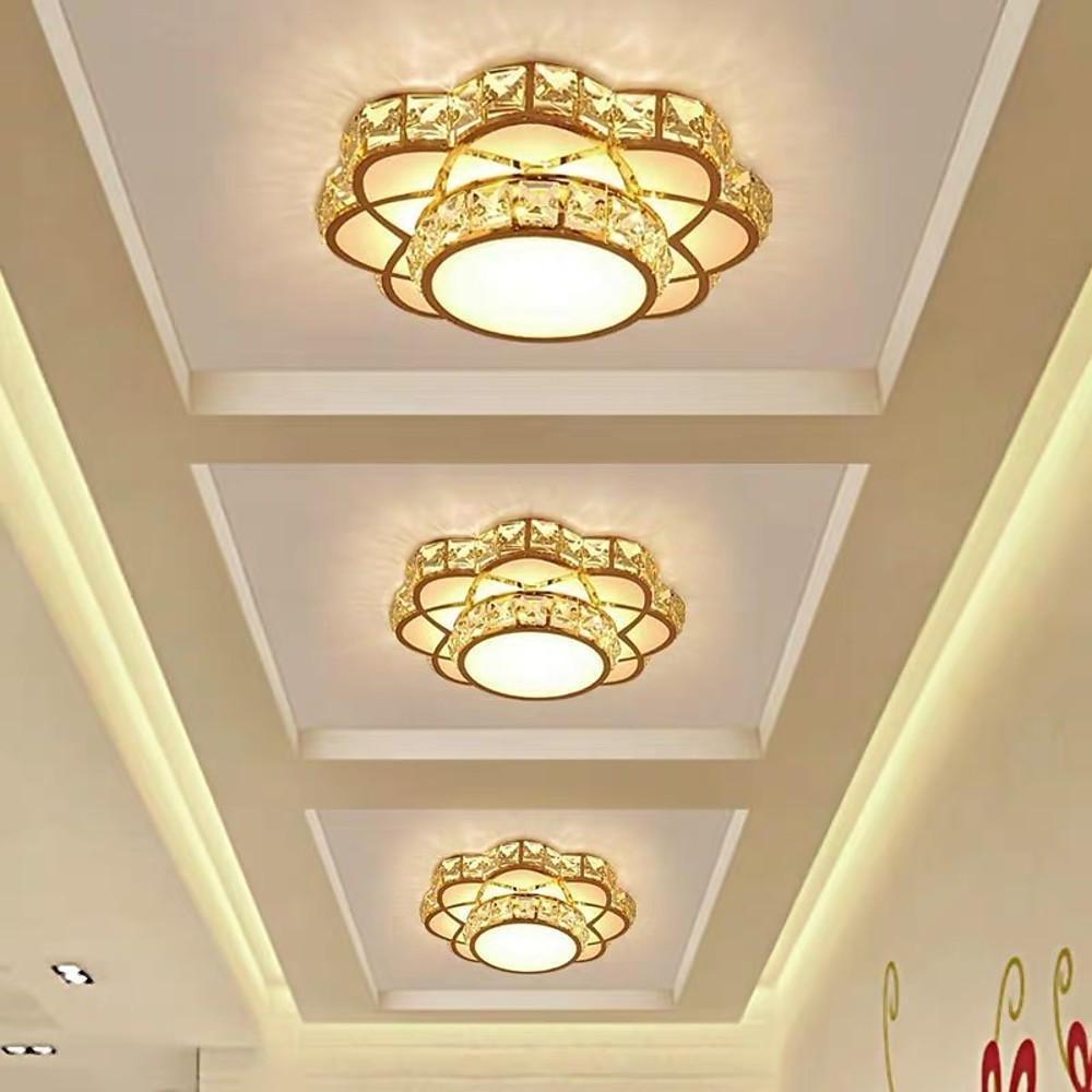 Flower Effect Metal Crystal LED Flush Mount Ceiling Light for Hallway Entryway Lighting