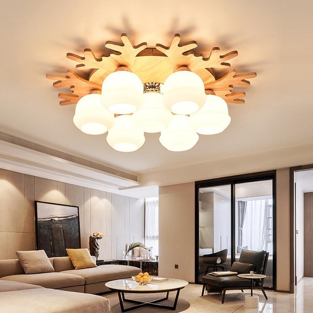 Globes Cluster Modern Bamboo Glass LED Flush Mount Ceiling Lights for Bedroom