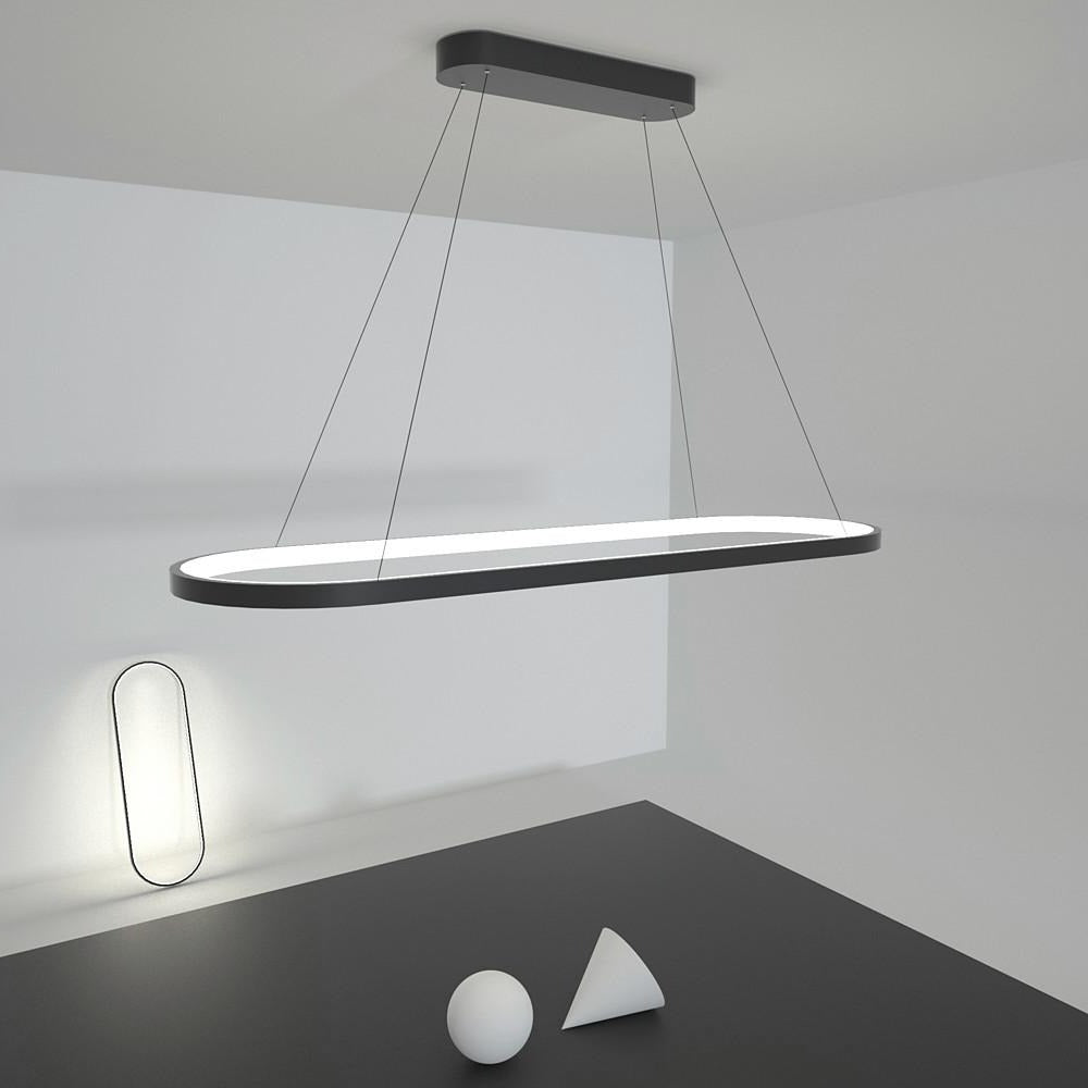 LED Oval Modern Black Pendant Light with Remote Control Artistic Pendant Light