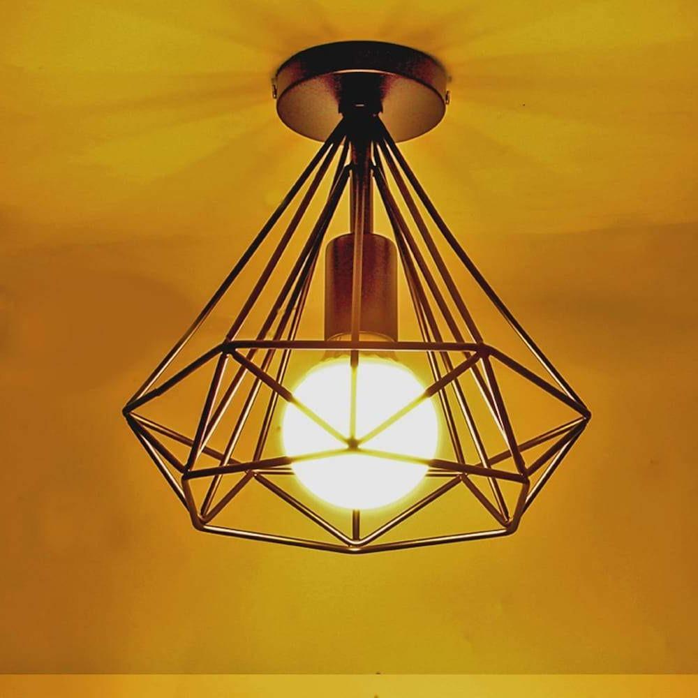 1-Light Mini Metal Geometric Caged LED Retro Flush Mount Lighting Ceiling Lights