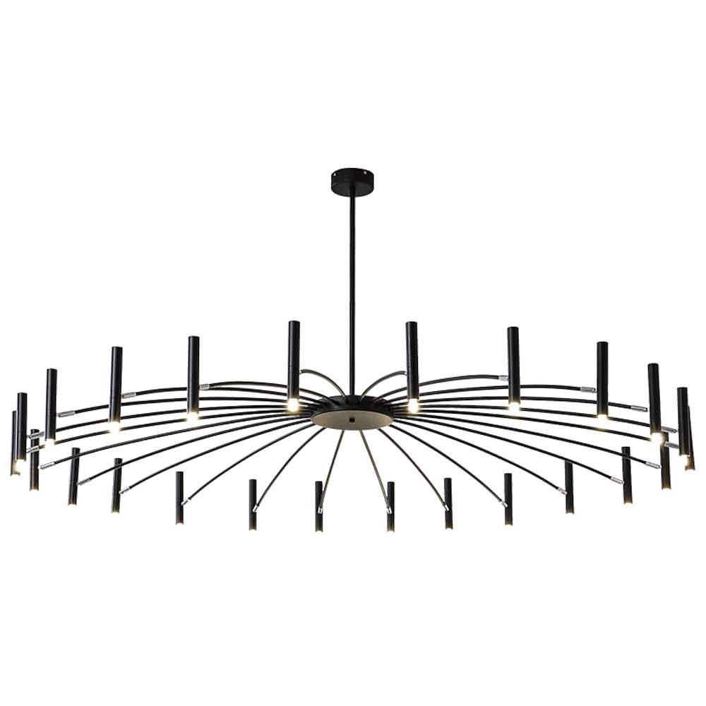 Modern 24-light Streamlined Round Chandelier - 24 LED Bulbs, 63'' Dia, Adjustable Height, Black Finish