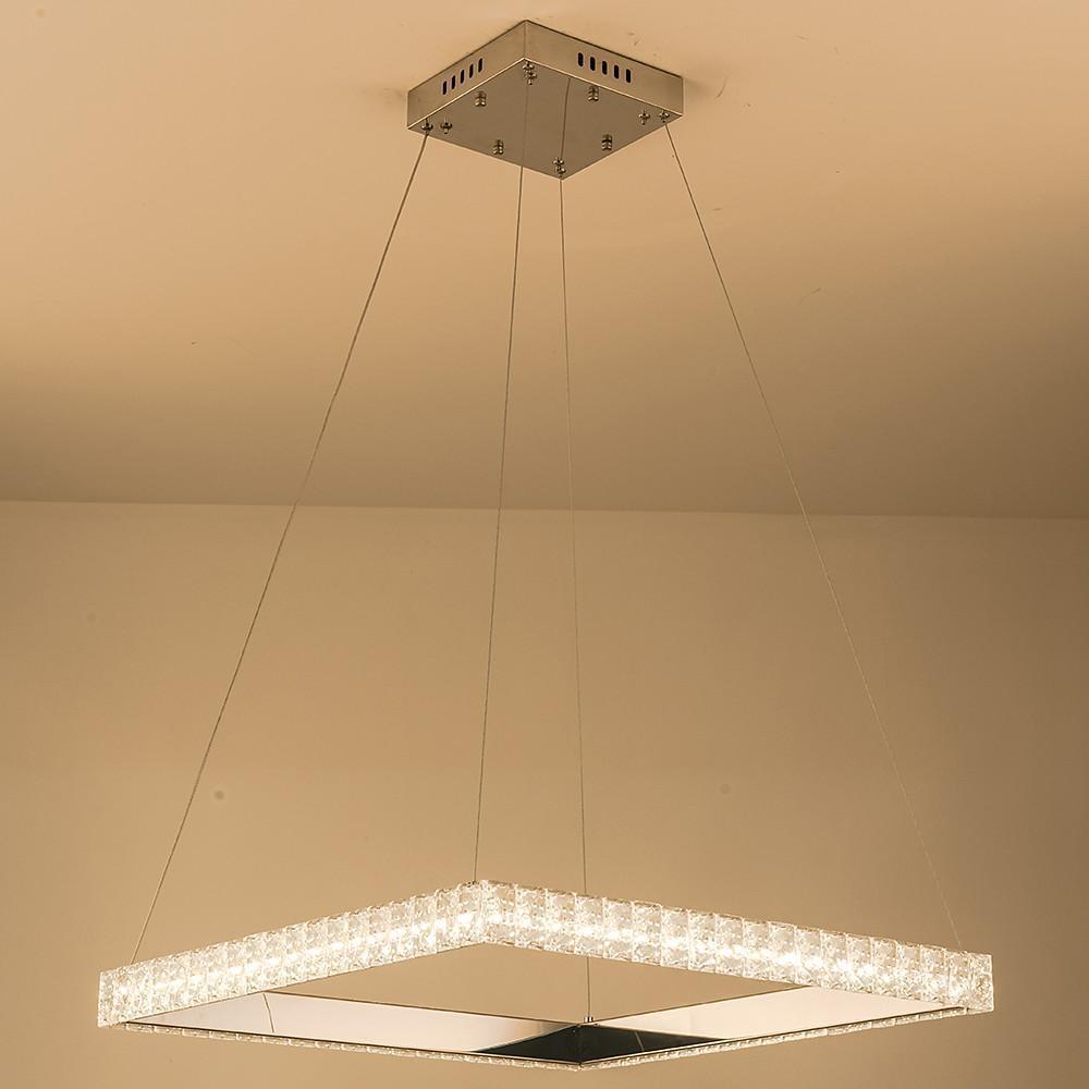 Square Electroplated Crystal Metal LED Modern Chandeliers Pendant Light