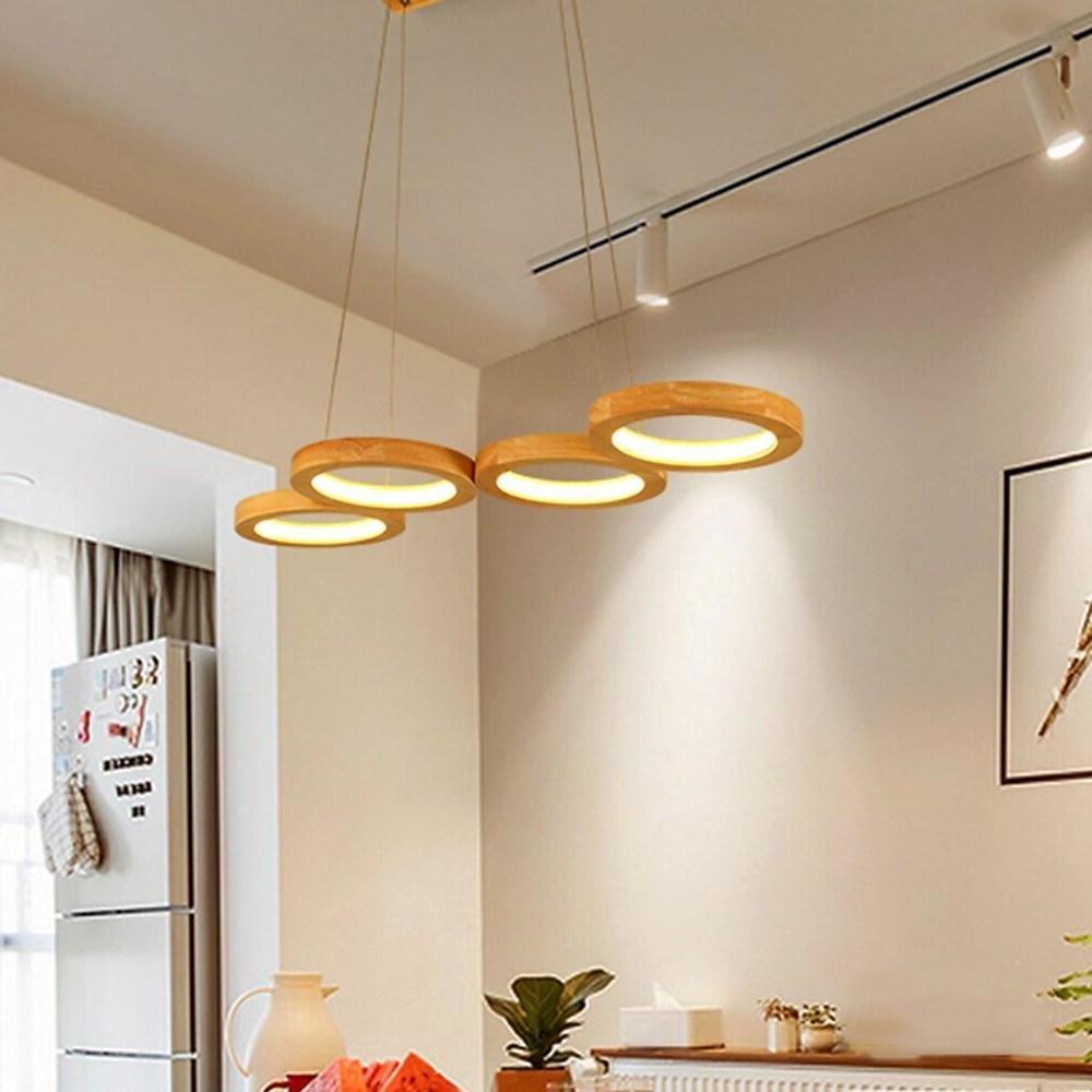 4 Circle Light Modern Wood Bamboo Acrylic Design Pendant Lighting LED Kitchen Lighting Dining Room Lighting Ceiling Light