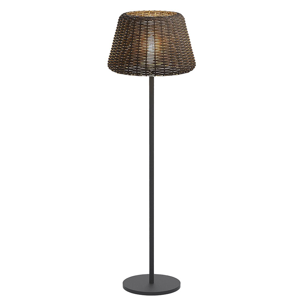 Rustic Woven Rattan Shaded Metal Outdoor Floor Lamp