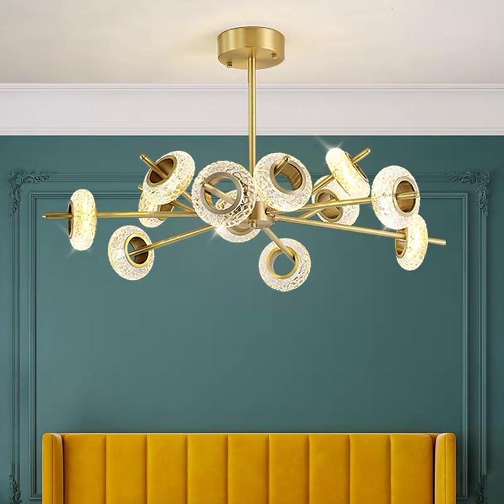 Modern Brass LED Chandelier with Ring Crystal Shades