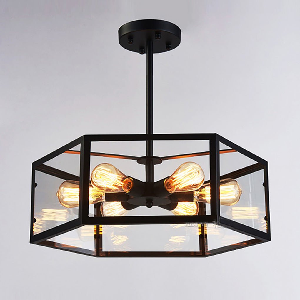 Retro Creative Geometric Hexagonal Glass LED Ceiling Light for Cafe Restaurant