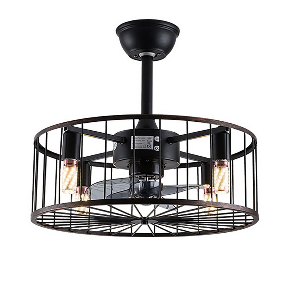 Retro Industrial Timing Three-speed Wind Regulation Mute Cage Bladeless Ceiling Fan Lamp