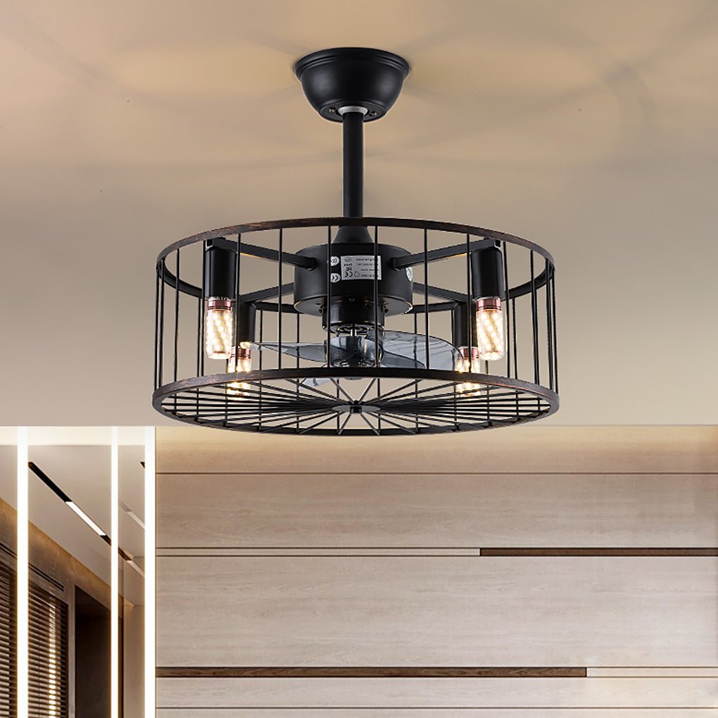 Retro Industrial Timing Three-speed Wind Regulation Mute Cage Bladeless Ceiling Fan Lamp