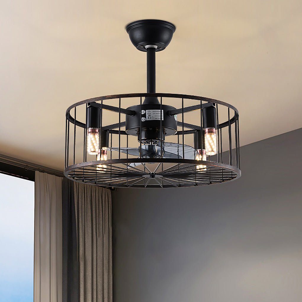 Retro Industrial Timing Three-speed Wind Regulation Mute Cage Bladeless Ceiling Fan Lamp