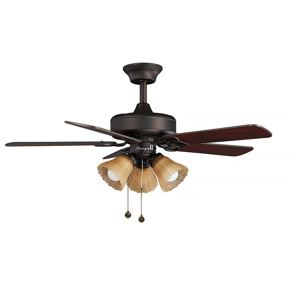 Retro Pastoral Hanging Noiseless Heat Resistant Wood Blade Ceiling Fan Lamp