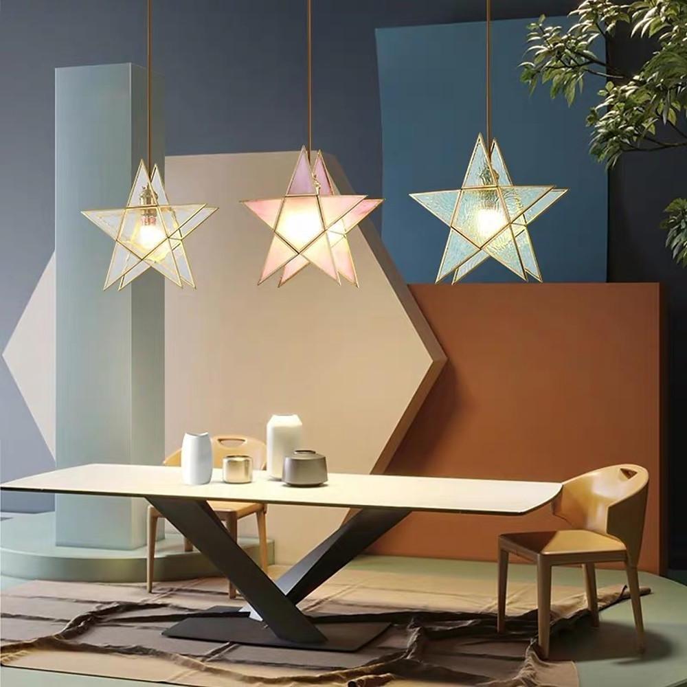 Double Star Shaped Kitchen Pendant Lights Copper Glass Pendant Lighting