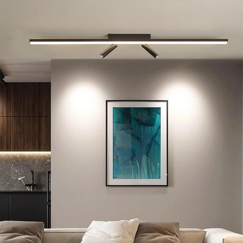 Unique 2-Spotlights Black Linear Semi-Flush Mount Ceiling LED Light