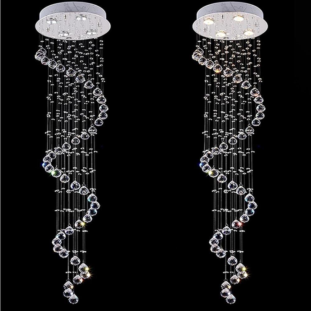 Spiraling Modern Chandelier Crystal Electroplated Metal Light Fixtures