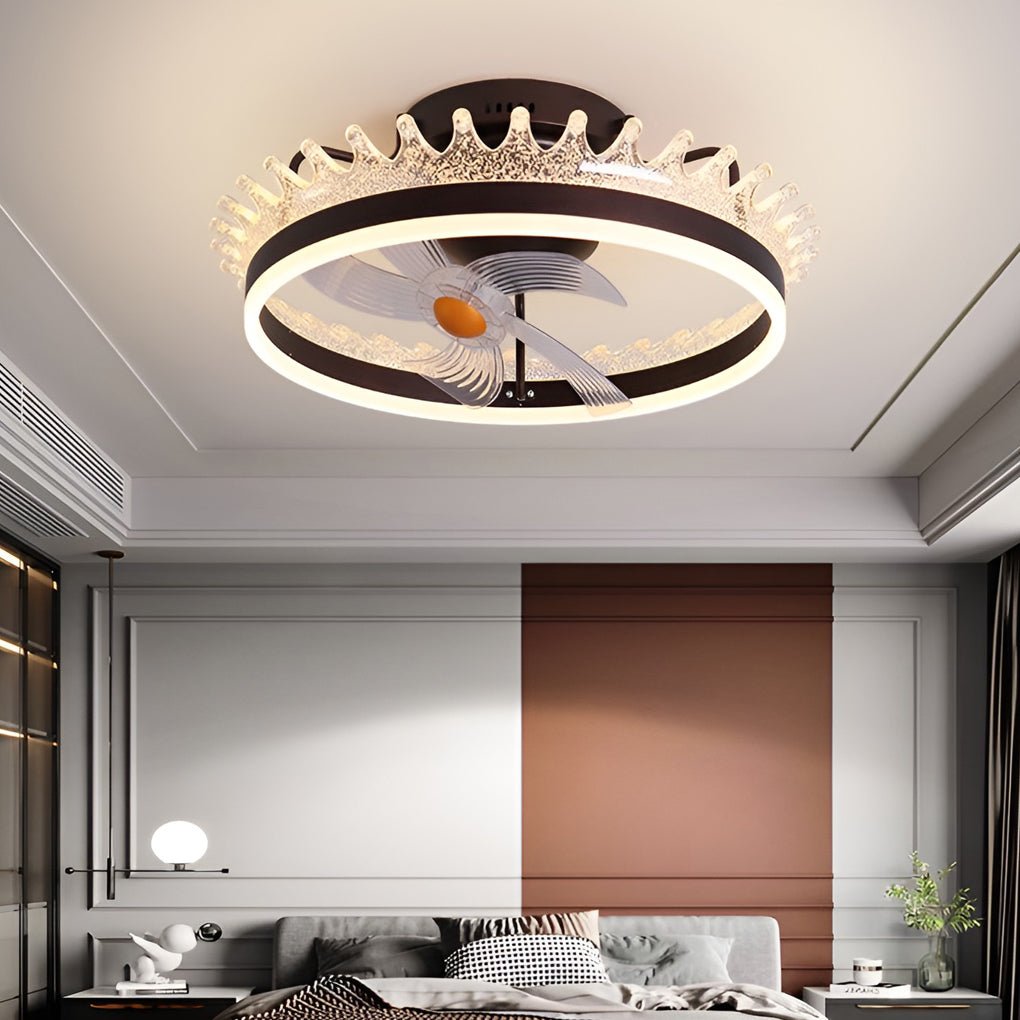 Round 360° Rotating Dimmable LED Silent Ceiling Fan Light with Remote Control