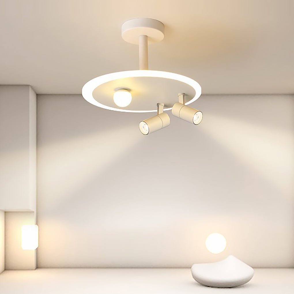 Round Dimmable Semi Flush Mount Lighting with LED Bulb and 2 Spotlights