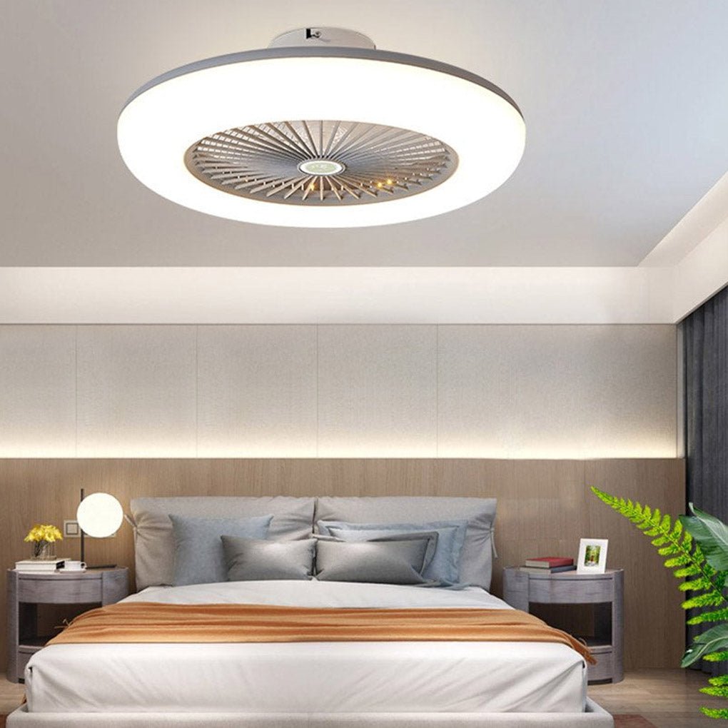 Round Flush Mount Remote Controlled Bladeless Ceiling Fans with LED Lights