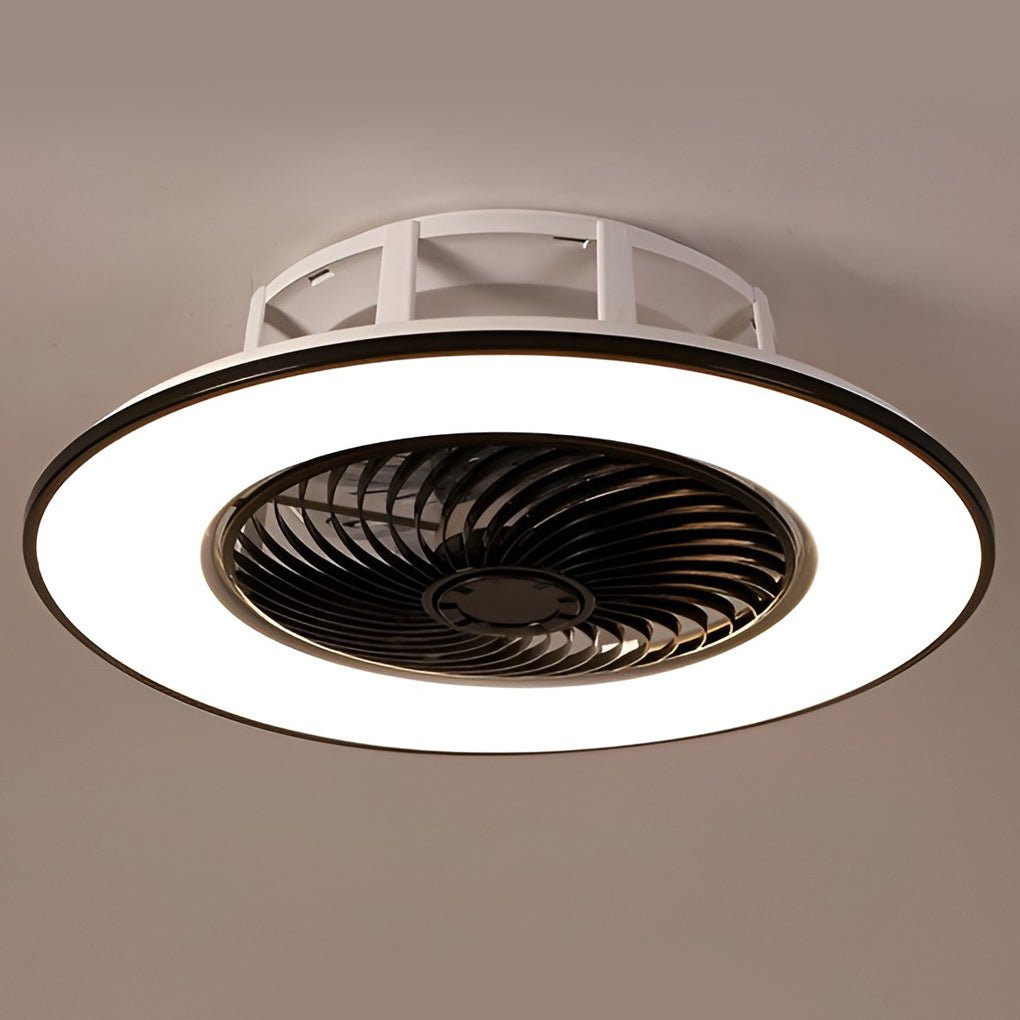 Round Stepless Dimming LED Black Modern Bladeless Ceiling Fans Lights