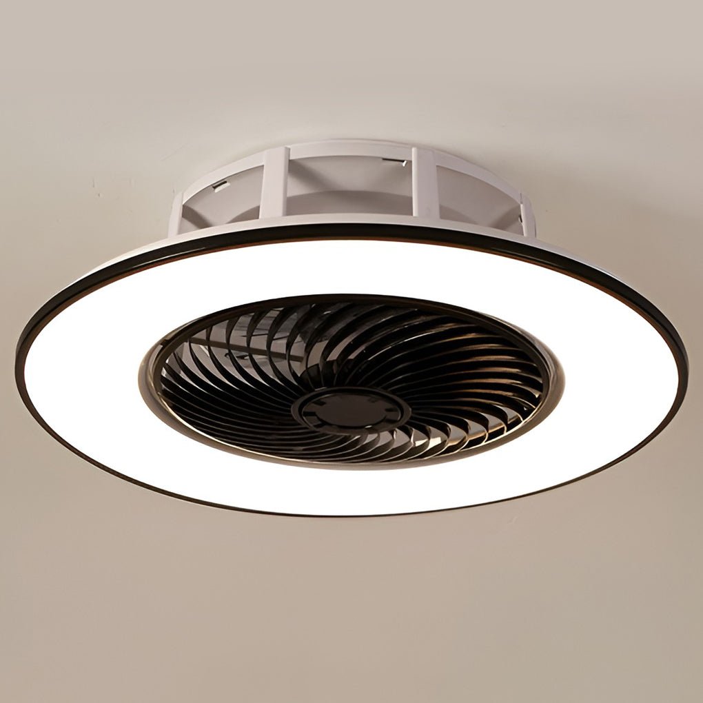 Round Stepless Dimming LED Black Modern Bladeless Ceiling Fans Lights