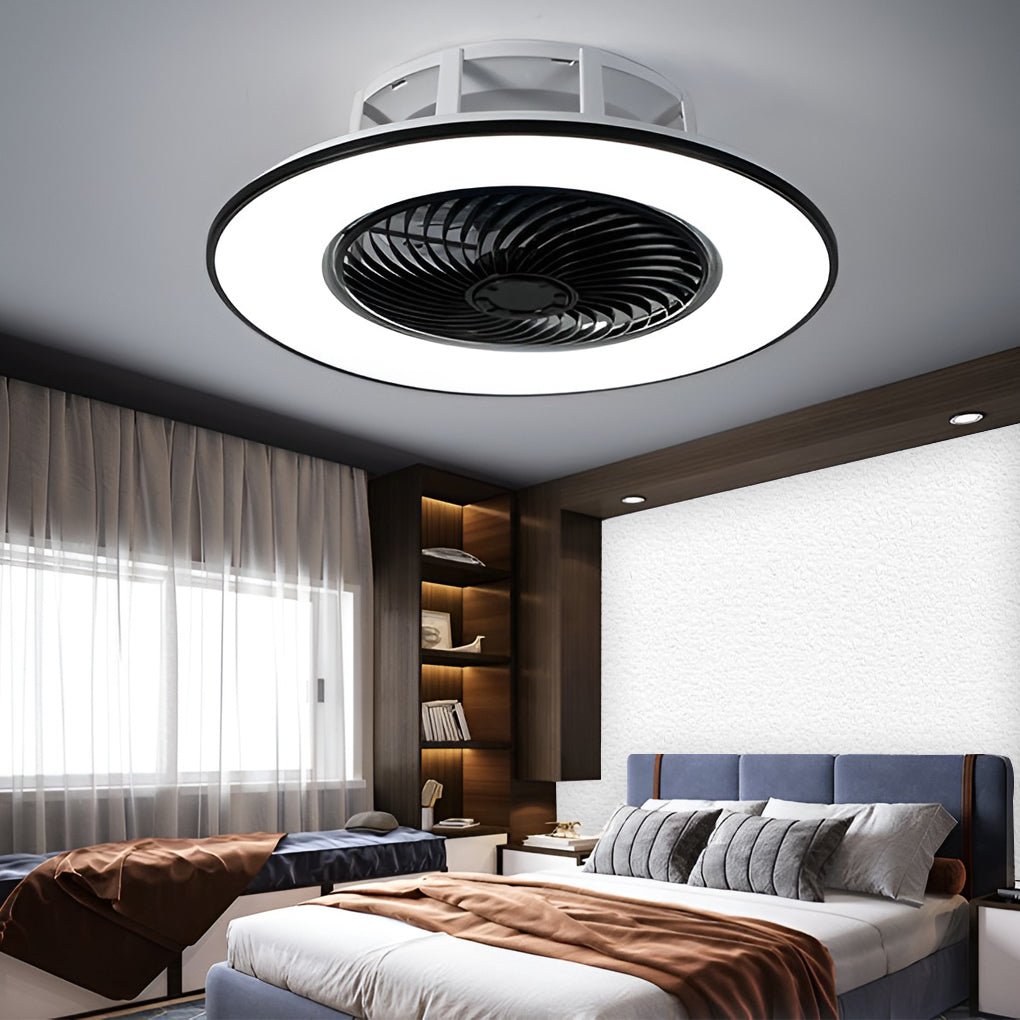 Round Stepless Dimming LED Black Modern Bladeless Ceiling Fans Lights