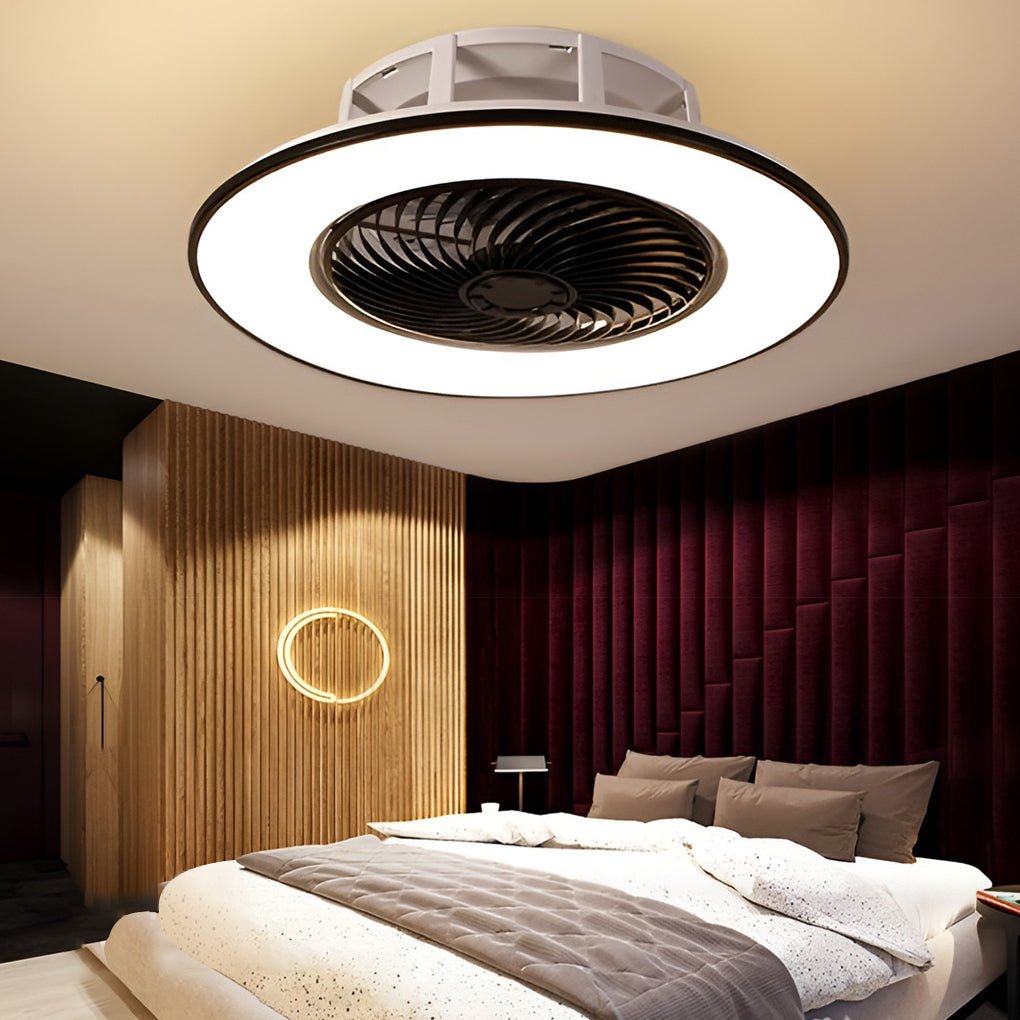 Round Stepless Dimming LED Black Modern Bladeless Ceiling Fans Lights