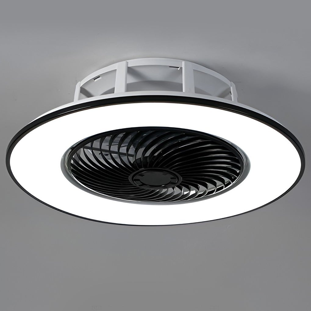 Round Stepless Dimming LED Black Modern Bladeless Ceiling Fans Lights