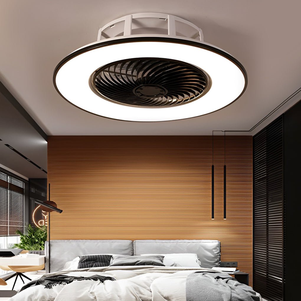 Round Stepless Dimming LED Black Modern Bladeless Ceiling Fans Lights