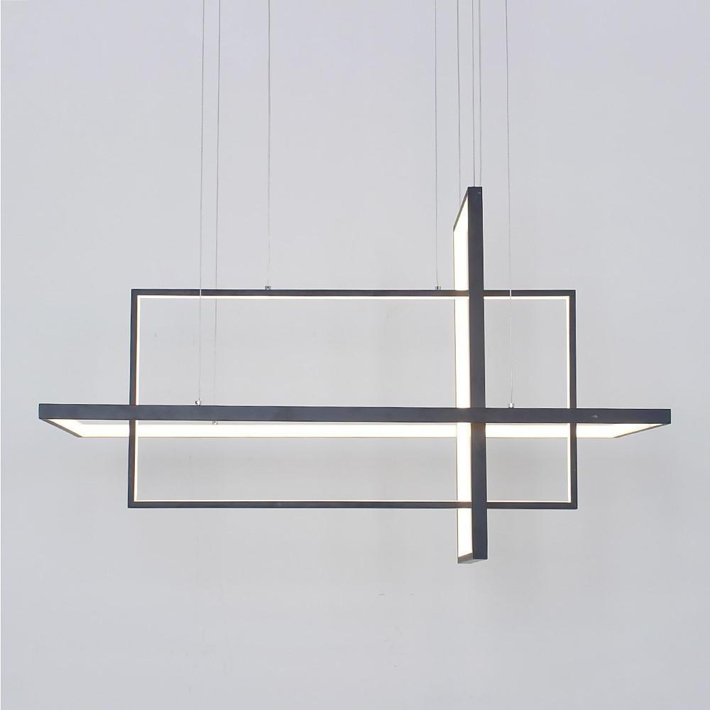 31.5'' Three-Part Futuristic Square Rectangular Hybrid Aluminum Chandelier with Capable Ambient Lights